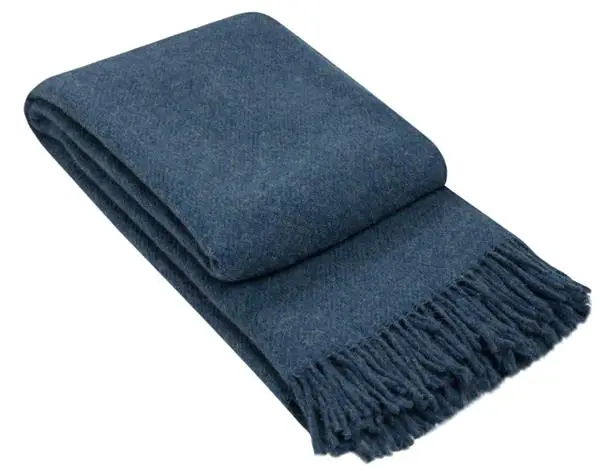 100% New Zealand Wool Brighton Throw - Luxurious Navy Blanket for Cozy Comfort