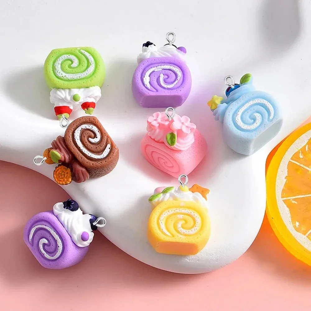 10PCS 21x19mm Roll Cake Flat Back Resin Charms Pendants for Earrings Bracelet Hairpin DIY Decor Accessories - view 4