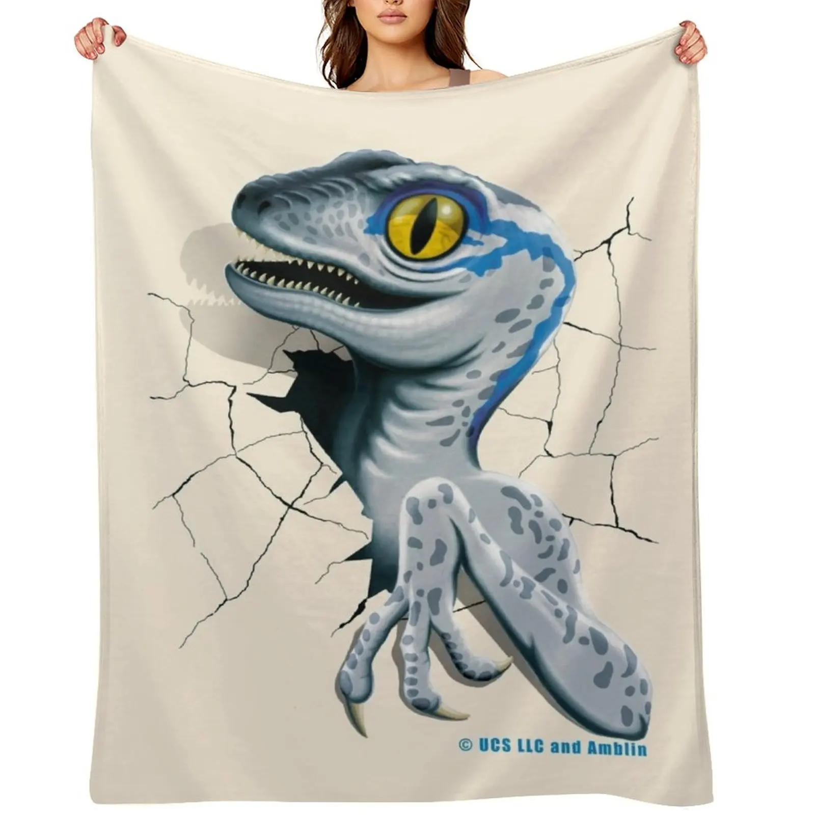 Jurassic World - Baby Blue Velociraptor Throw Blanket bed plaid Nap Travel halloween Vintage Blankets