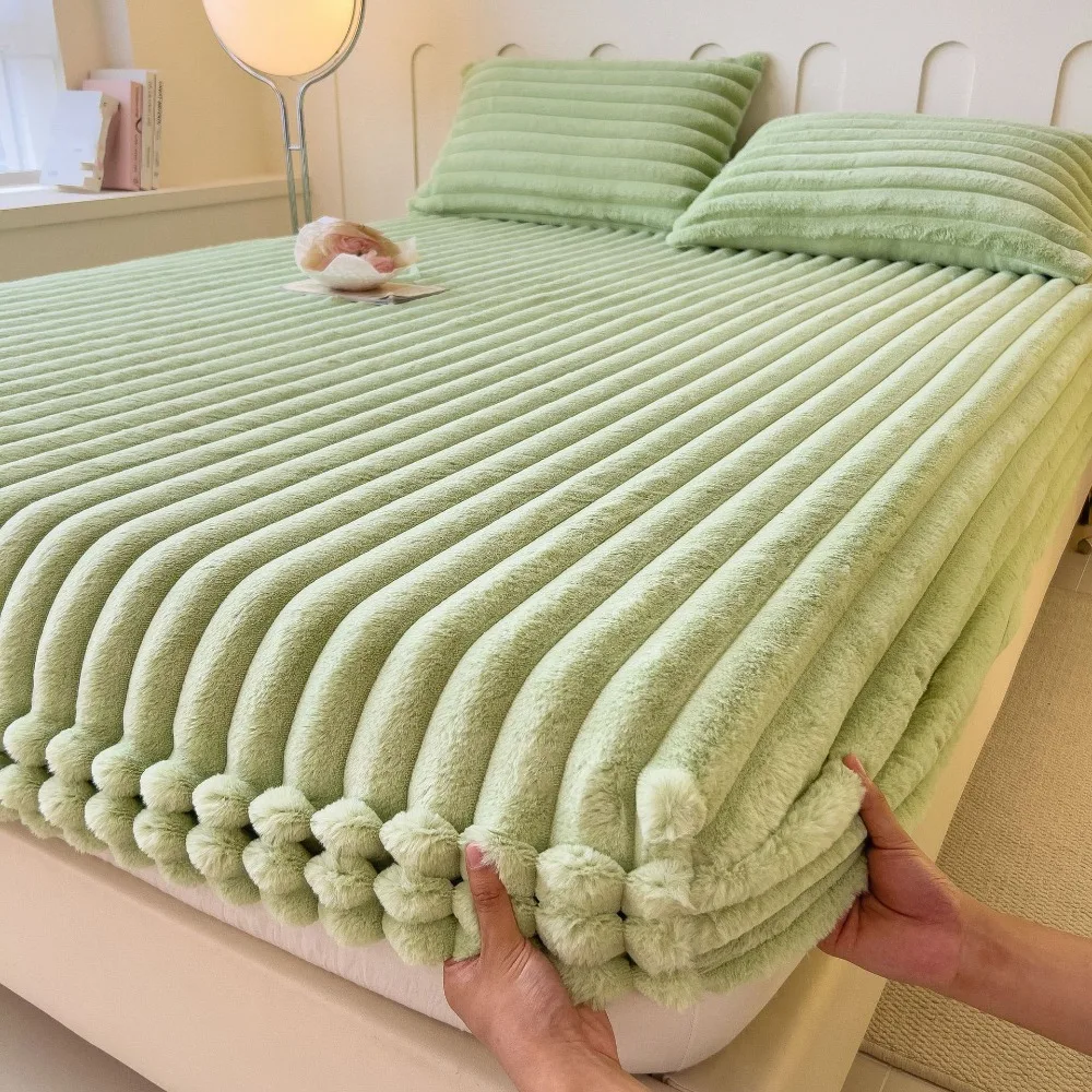 

Bedding Accessory All-inclusive Mattress Cover Elastic Band Solid Color Winter Bed Sheet Washable Warm Fitted Sheet Bedroom