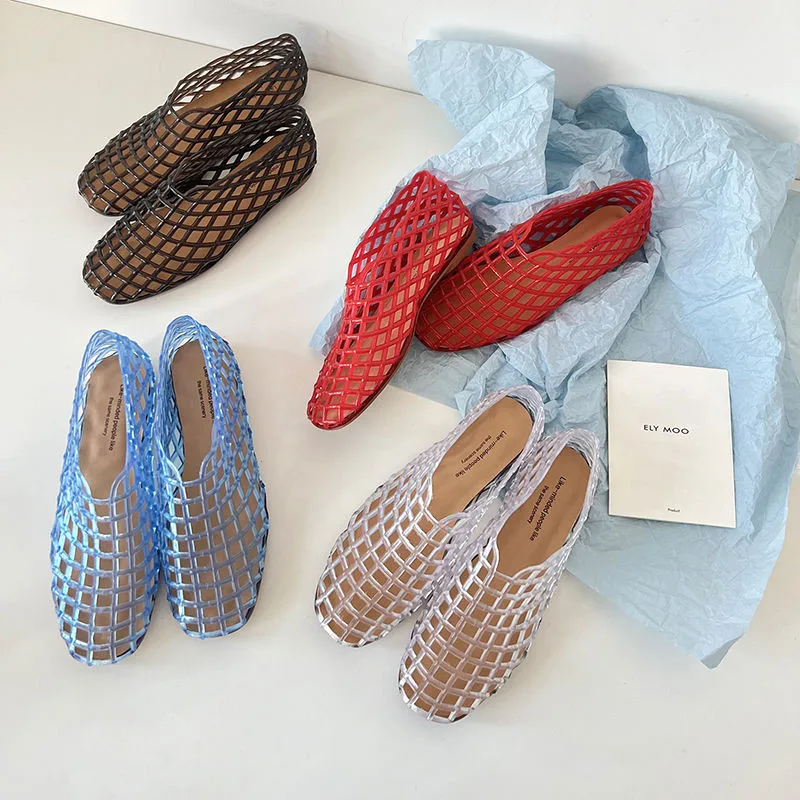 

MKKHOU Fashion Women's Shoes New Color PVC Transparent Adhesive Sandals Hollow Flat Sandals Summer Beach Shoes Shoes