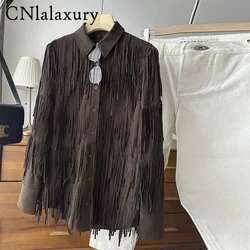 Original Quality Women Blouse Tassel Jackets Vintage Single Breasted Long Sleeve Tassels Shirt Cardigan Coat Tops женский топ