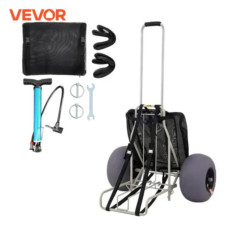 VEVOR Beach Carts for the Sand w/ 12" TPU Balloon Wheels 165LBS Loading Capacity Adjustable Height for Picnic Fishing Beach