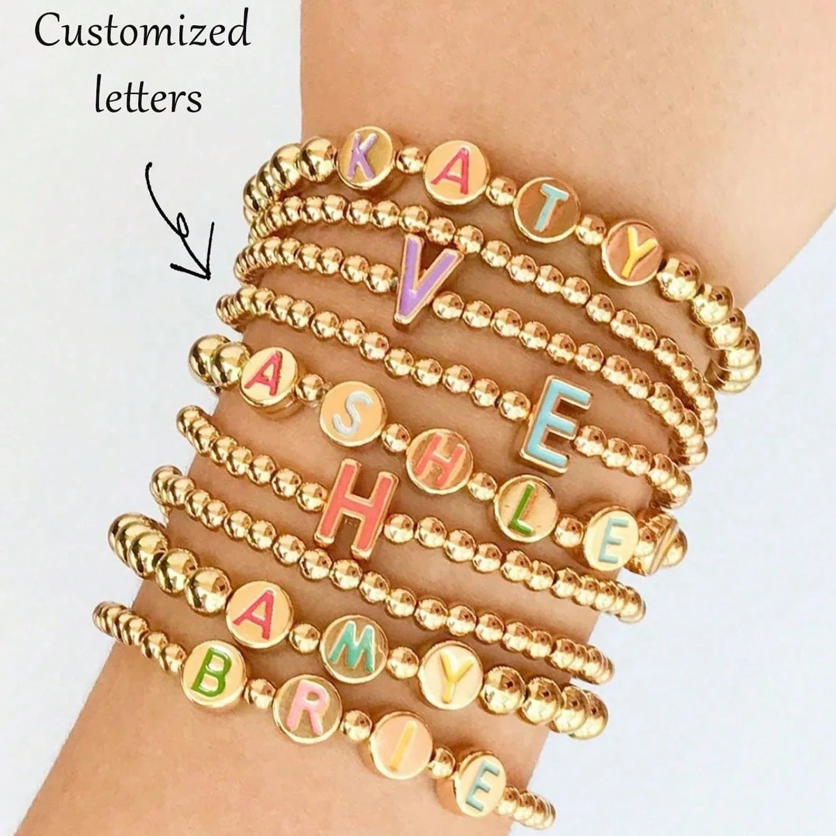 

1 personalized name letter beaded bracelet, customized text handmade DIY name gold bracelet, Christmas Thanksgiving gift