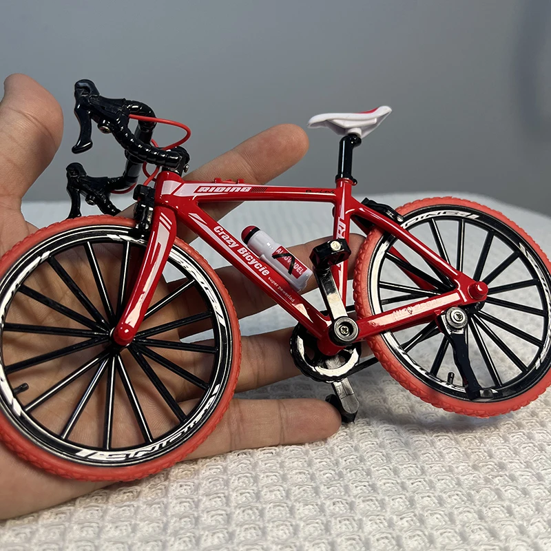 1:8 Mini Model Alloy Bicycle Diecast 19cm Metal Finger Adult Red Mini Bike Simulation Collection Gifts Toys Girls 14+