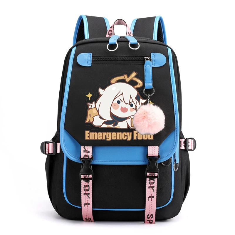 Genshin Impact Casual Canvas Women's Backpack Mochila Mujer Outdoor Travel Bags Solid Simple Student Usb Charging School Bag