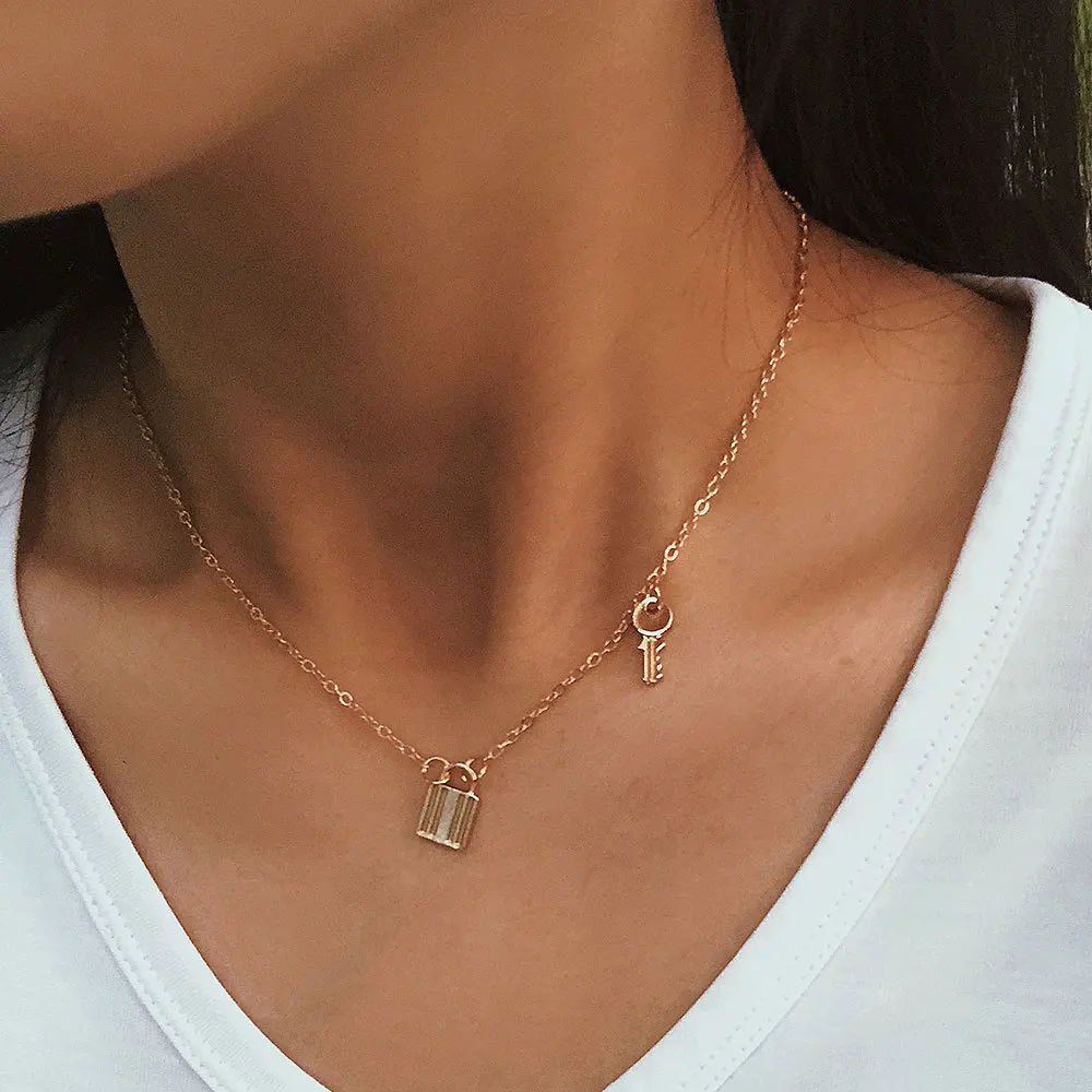New INS Fashion Simple Punk Lock Key Pendant Geometry Necklace For Women Punk Creativity Party Jewelry Gifts
