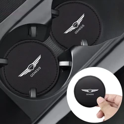 2Pcs Car Logo Non Slip Water Cup Pad For Genesis EQ900 G70 G80 G90 GV60 GV70 GV80 Auto Coasters Interior Anti-skid Mat Holders