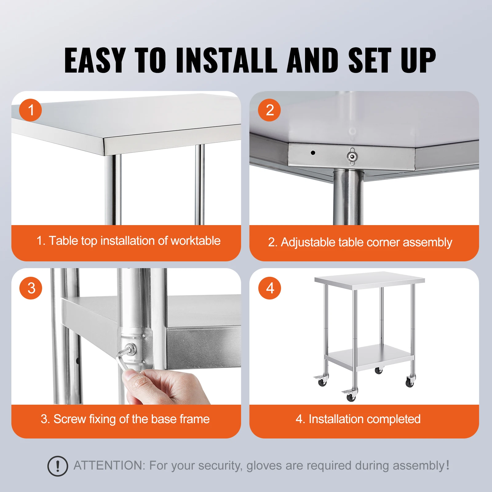 SucceBuy Stainless Steel Work Table with Wheels 3 Adjustable Height Levels Heavy Duty Food Prep Worktable for Commercial Kitchen