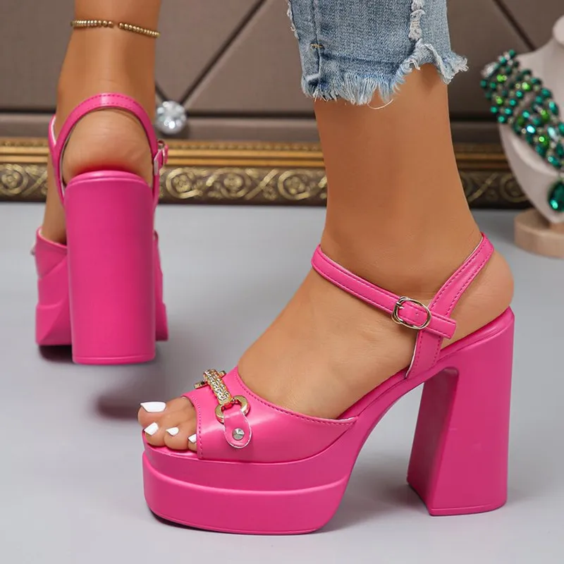 New 2026 Summer Products Square Head Hollow Thick Heel Leather High Heel Fish Mouth Women Shoes Plus Size Catwalk Sandals Trend - Image 5
