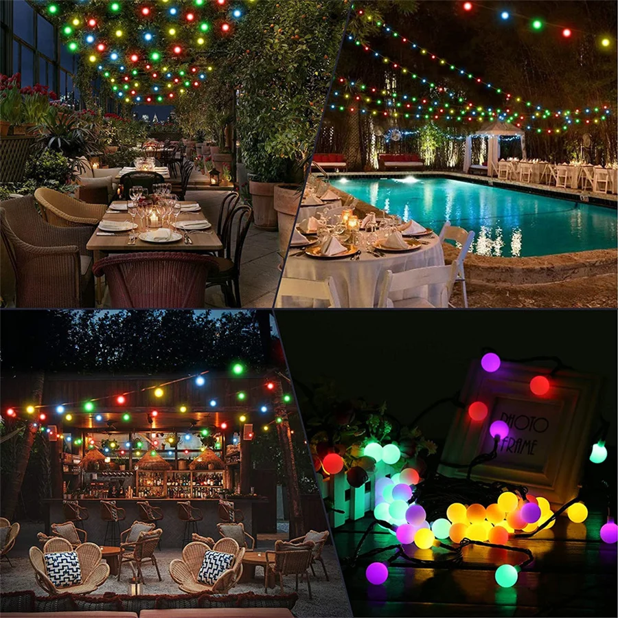 New 200LED Solar White Ball String Lights Outdoor Fairy Garden Lights Waterproof Christmas Tree Party Wedding Decoration Garland