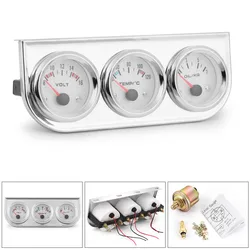 Chrome 2''52MM Triple gauge kit water temp gauge+Voltmeter+Oil pressure gauge with Sensor Car Meter TT100895