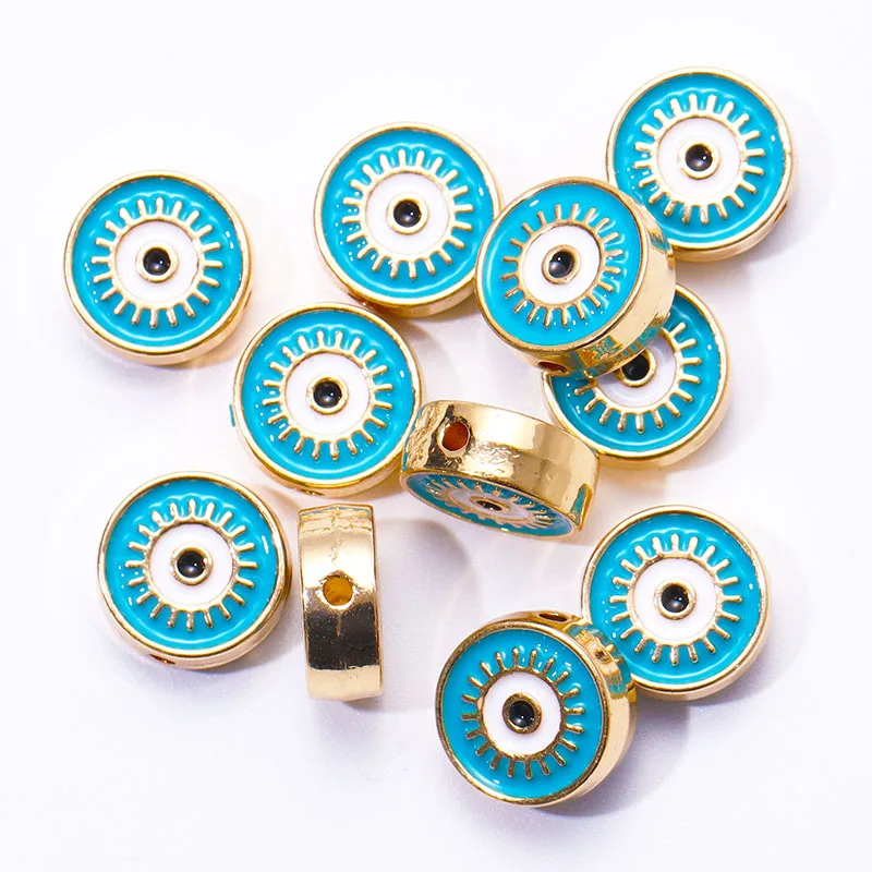 6Pcs/Lots 12*12mm Mixed Alloy Enamel Oil Dripping Round Beads Cut DIY Greek Evil Devil Eye Bracelets Charms For Jewellery Making