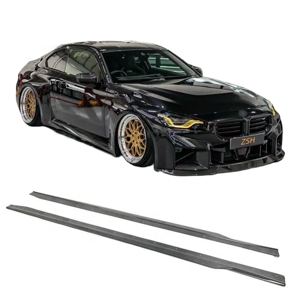 R44 Style Dry Carbon Side Bumper Lip For BMW 2 Series G87 M2 Dry Carbon Fiber Side Skirt 2023-2024