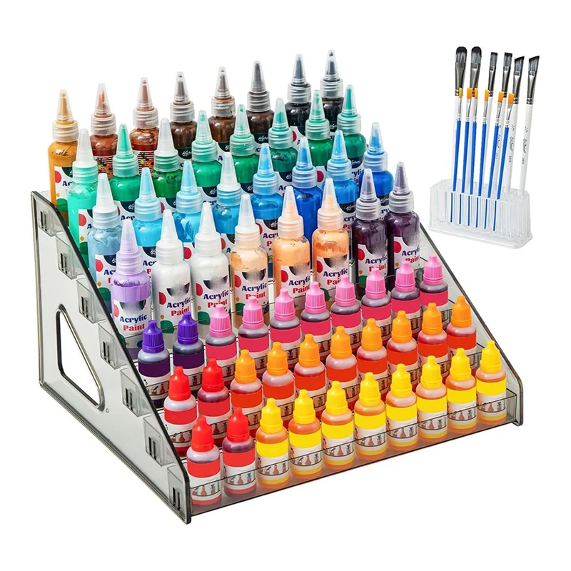 Acrylic Paint Organizer (7 Tier)Paint Brush Holder (26 Slots),Paint Bottle Organizer,For Alcohol Inks And Food Coloring