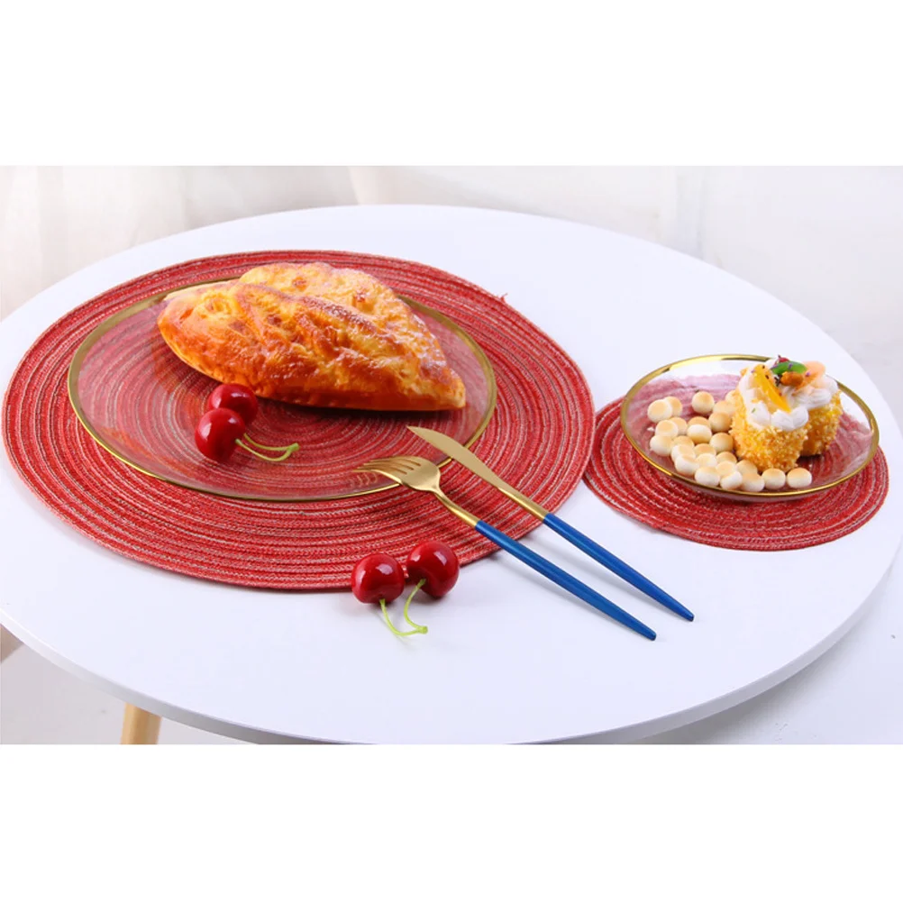

Large Round Cotton Linen Placemat Red L Non Slip Washable Table Mat Woven Heat Insulating Dining Accessory Woven Placemat