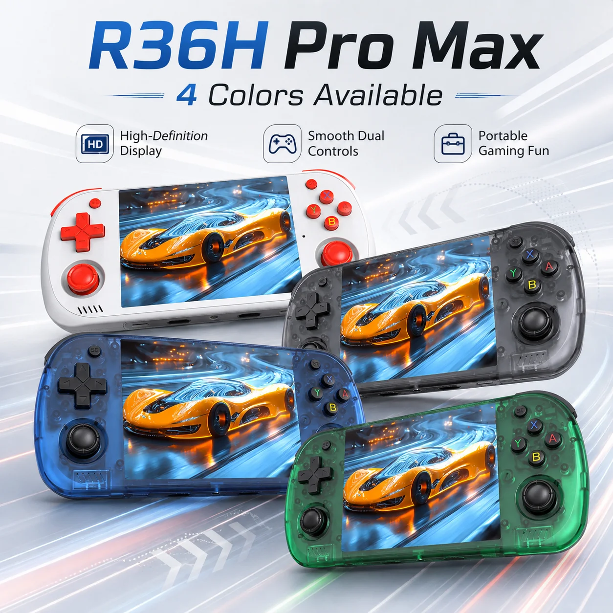 R36H Pro Max Handheld Entertainment Device 4.2‑Inch OCA Full Lamination IPS Screen 3500mAh Rechargeable Battery Plug and Play