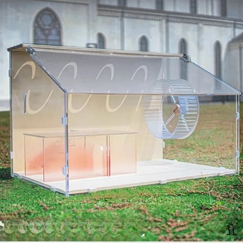 

360 ° Резервуар для хомяка View — акриловая клетка 10 мм с вентилируемой деревянной столешницей, естественная среда обитания для карликовых хомяков и маленьких птиц