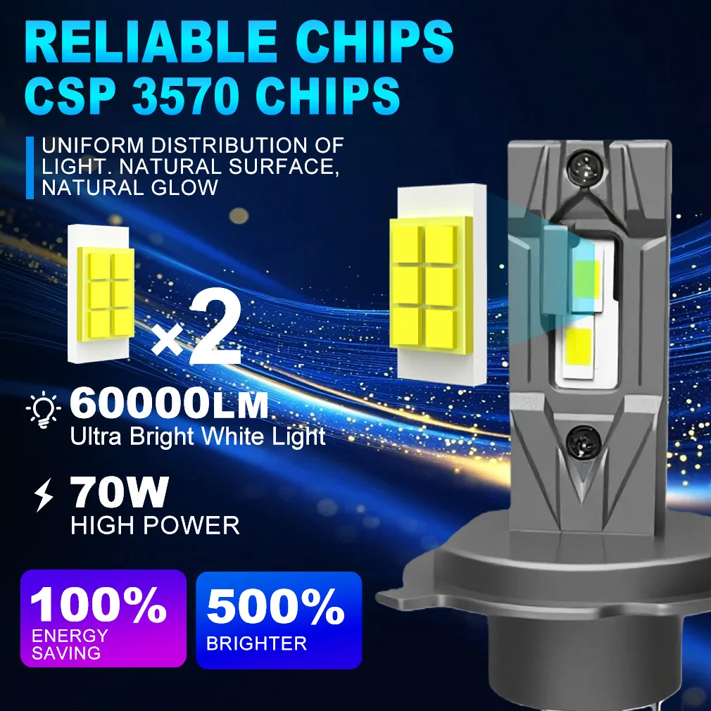 XSTORM H4 LED Lights Bulbs H1 H11 9005 9006 H7 LED Headlight Canbus 70W 60000LM Car Headlight Fog Lamps Auto Headlamp 6000K 12V