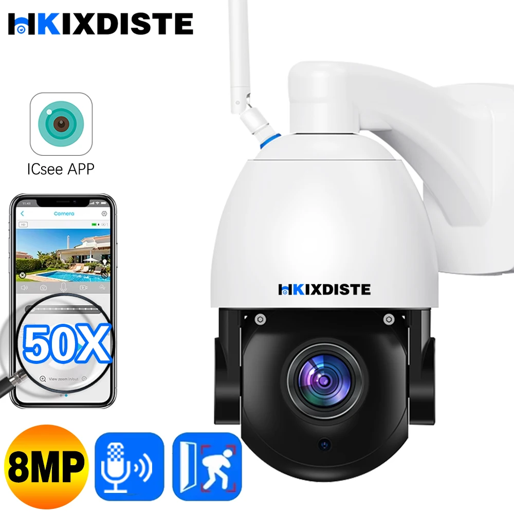 

ICSee 4K 8MP Wi-Fi камера видеонаблюдения 50-кратный зум камера видеонаблюдения двустороннее аудио AI обнаружение человека наружная безопасность PTZ IP-камеры