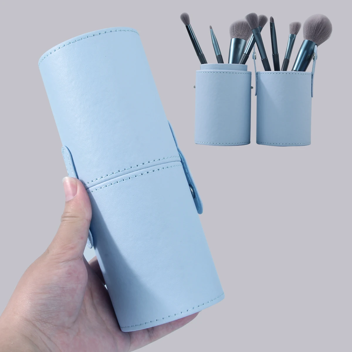Simple and portable PU leather makeup brush storage bucket, with a large capacity, can easily hold multiple brush storage tools