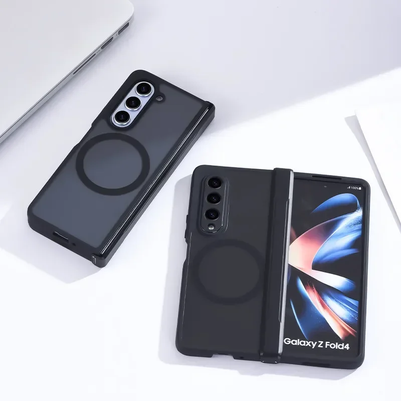 

Black Transparent Full Cover Magnetic Phone Case for Samsung Galaxy Z Fold 6 5 4 3 Back Cover for ZFold4 ZFold5 ZFold6 Case