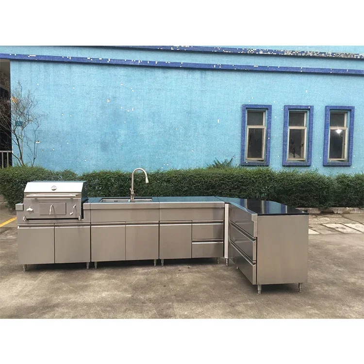 Outdoor free standing stainless steel commercial kitchen cabinet and grill