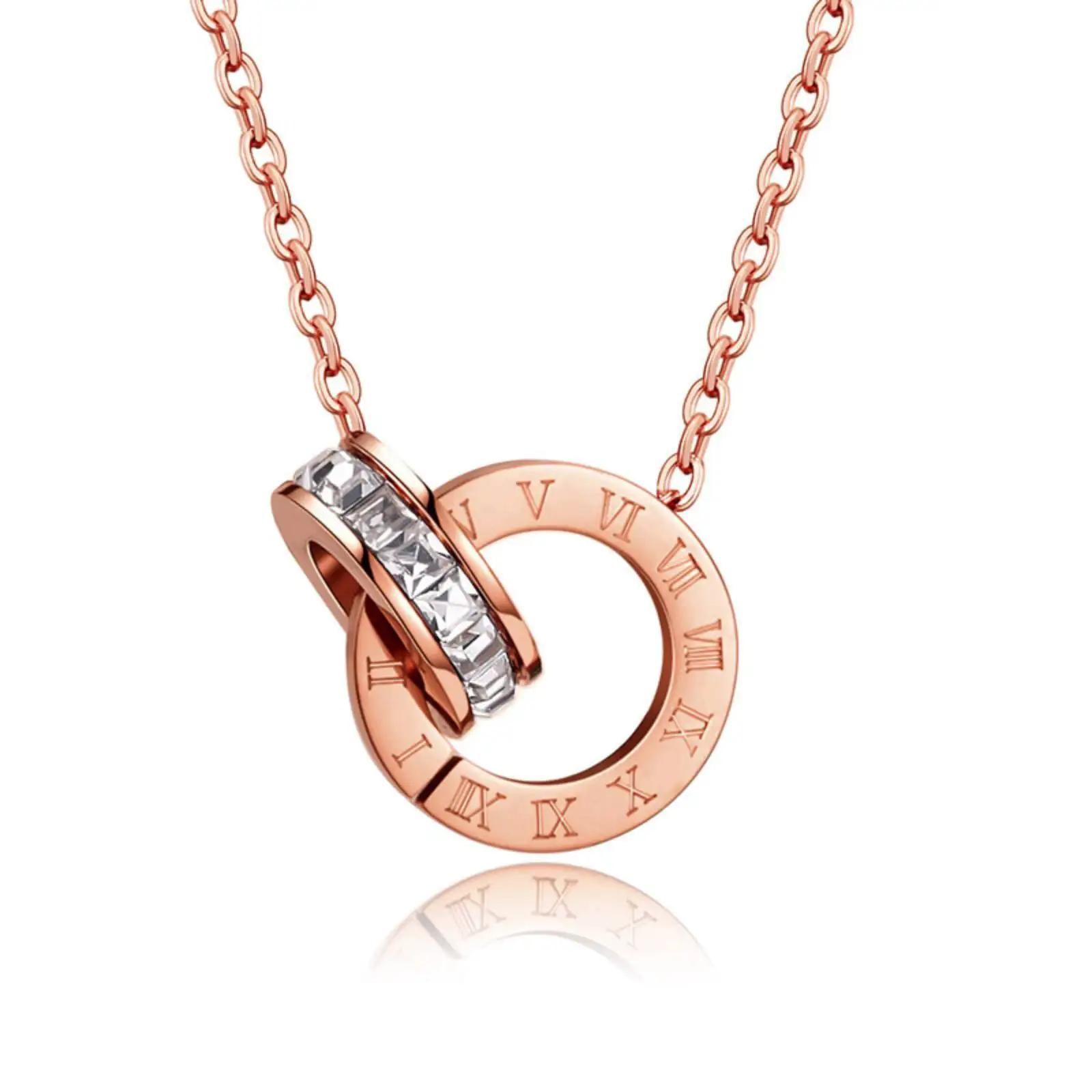 Elegante römische Zahl zwei Kreise Anhänger Halskette für Frauen Männer Edelstahl Schmuck Geschenke – Detail 3