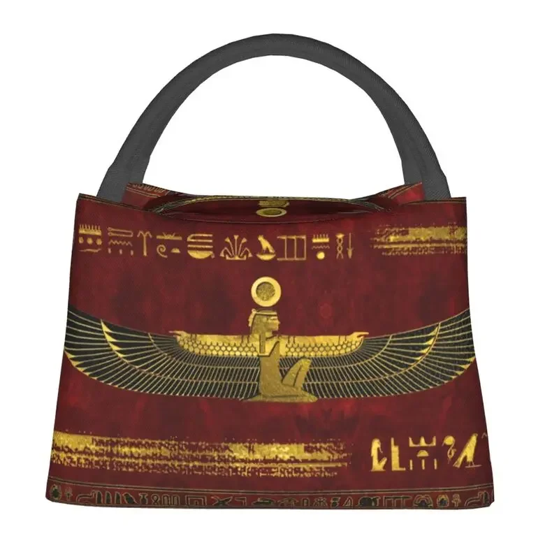 Golden Egyptian God Ornament Insulated Lunch Tote Bag for Women Pharaoh Hieroglyphs Resuable Thermal Cooler Food Lunch Box