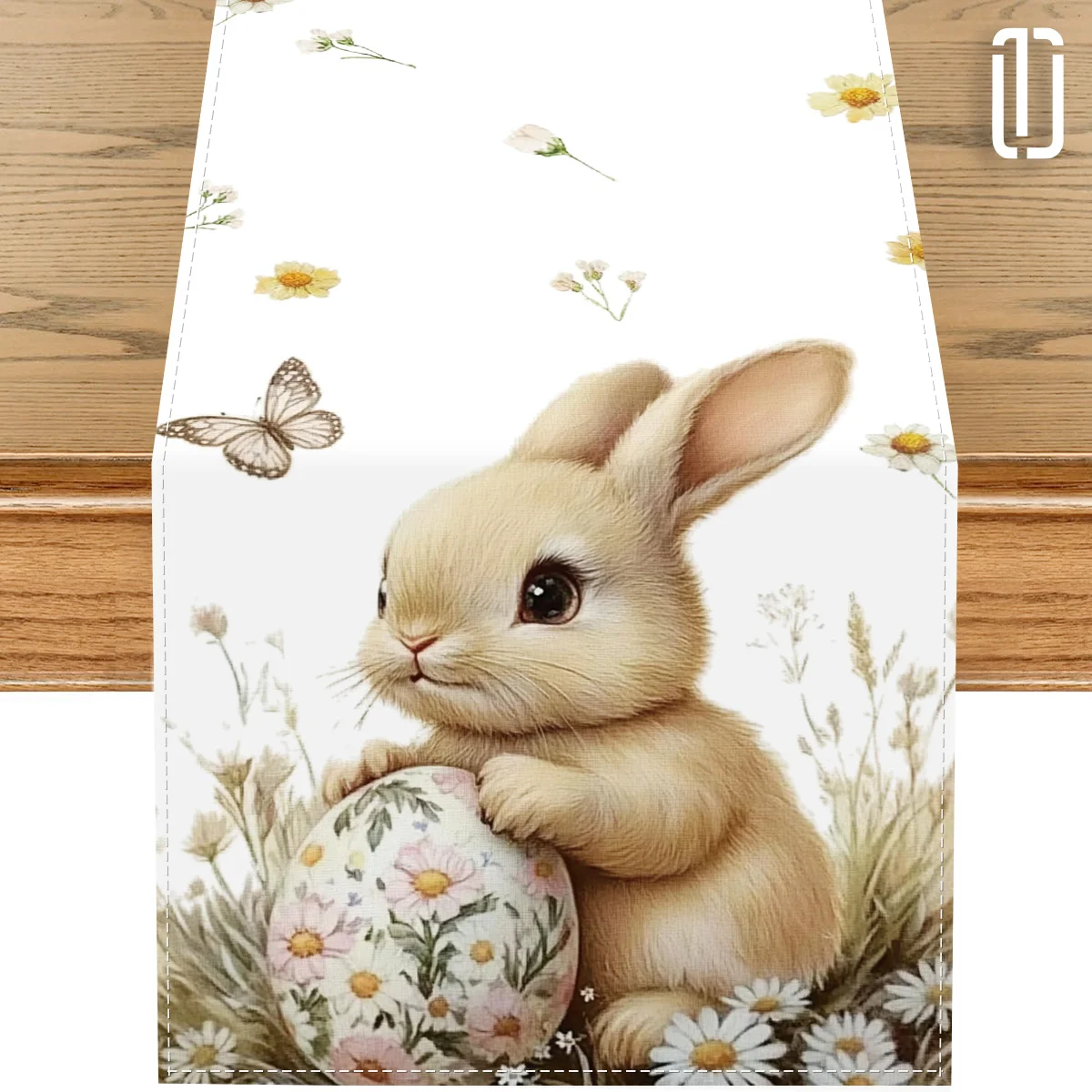 Frühlings-Hase Blumenmuster Leinen Tischläufer - Maschinenwaschbar Oster-Innen- und Außendekoration