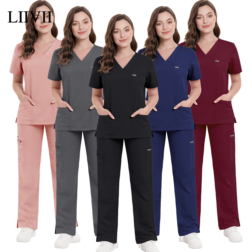 scrubs-set-woman-medical-nurse-clinical-doctor-nursing-uniforms-short-sleeve-lab-tops-pocket-straight-pants-high-quality-clothes