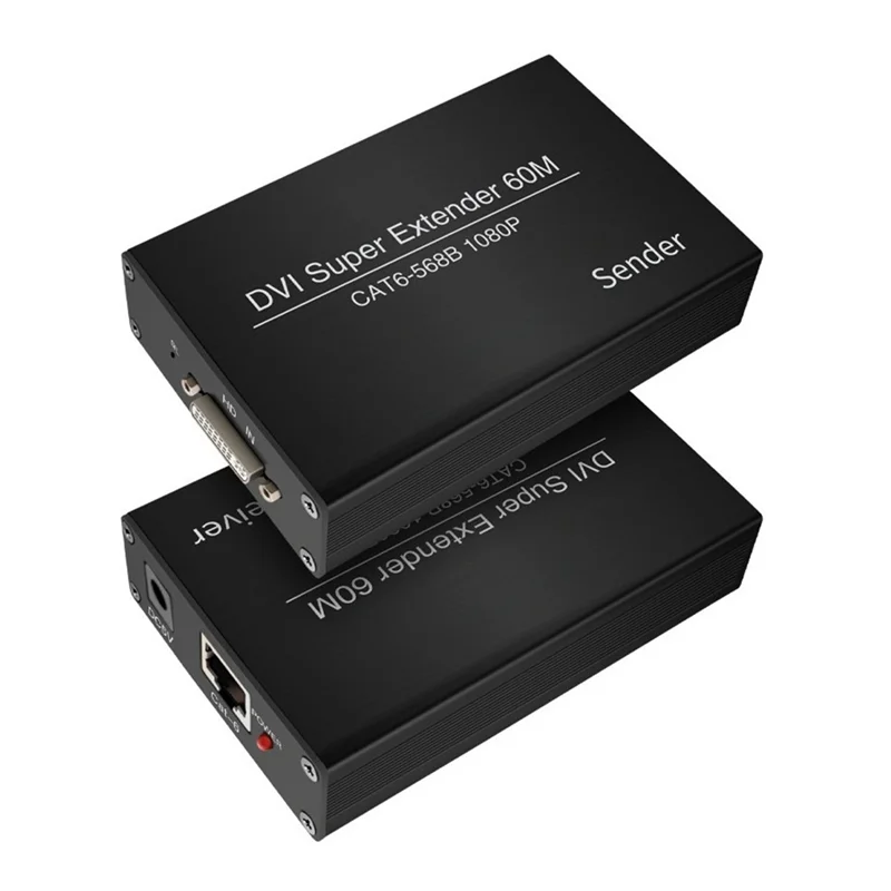 Stijlvolle-DVI Extender RJ45 Cat6 Kabel Extender Naar 196.8Ft Zender Ontvanger DVI Ethernet Adapter HD 1920X1200