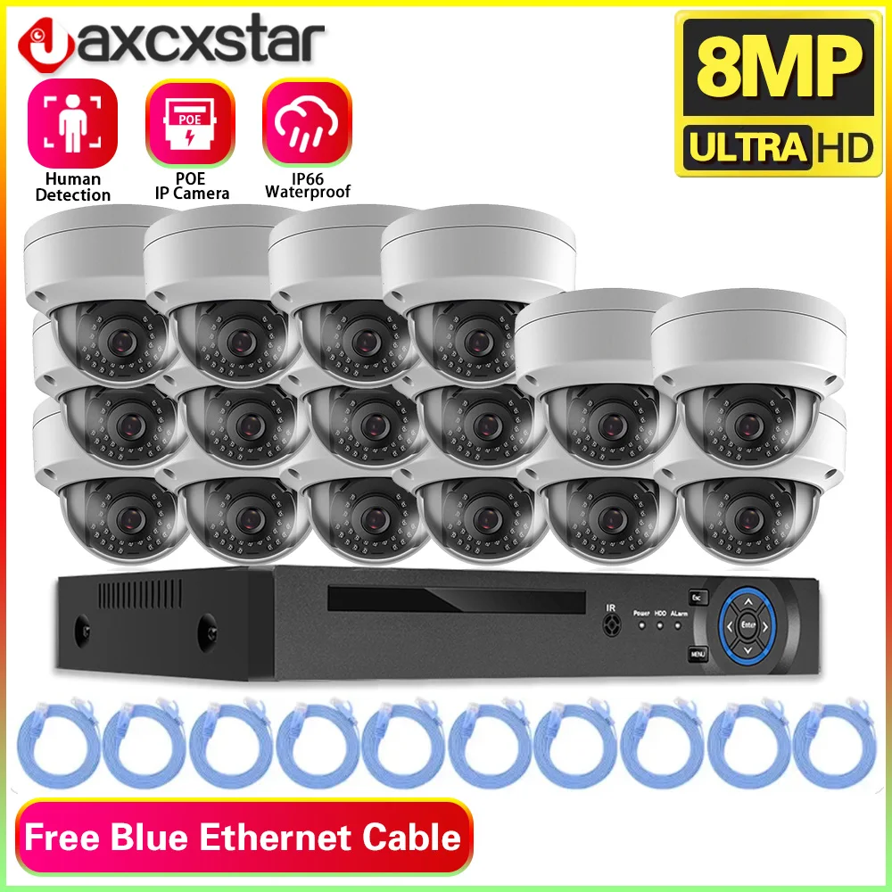 

8MP CCTV Camera Security System Kit 4K 16CH POE NVR Kit outdoor IP66 waterproof IP Dome video security protection Cameras Kit