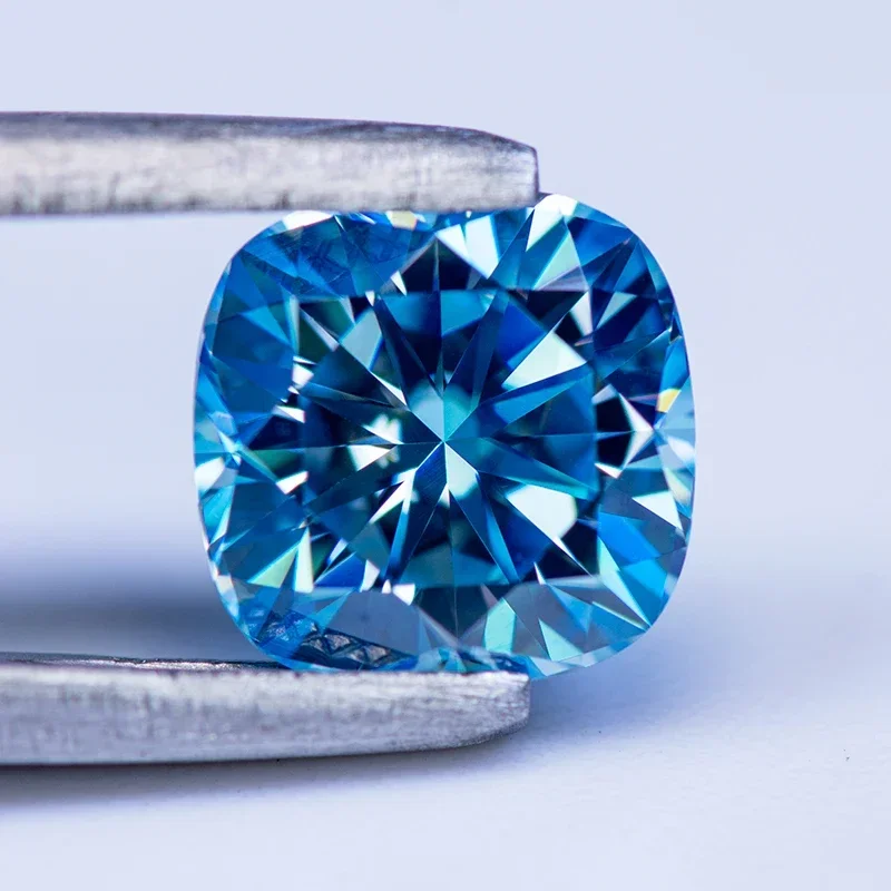 Moissanite Gemstone Cushion Cut Aquamarine Color VVS1 with GRA Certificate for Gemstone Charms Advanced Jewelry Making Materials