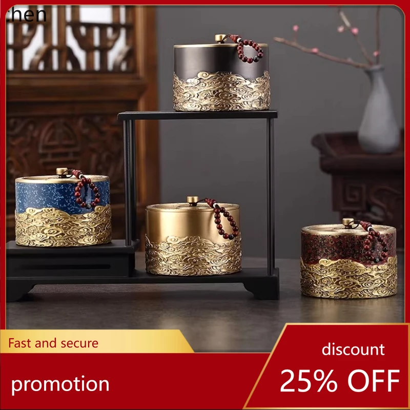 

Hxl cloud pattern tea canister - pure brass metal airtight storage jar - moisture-proof