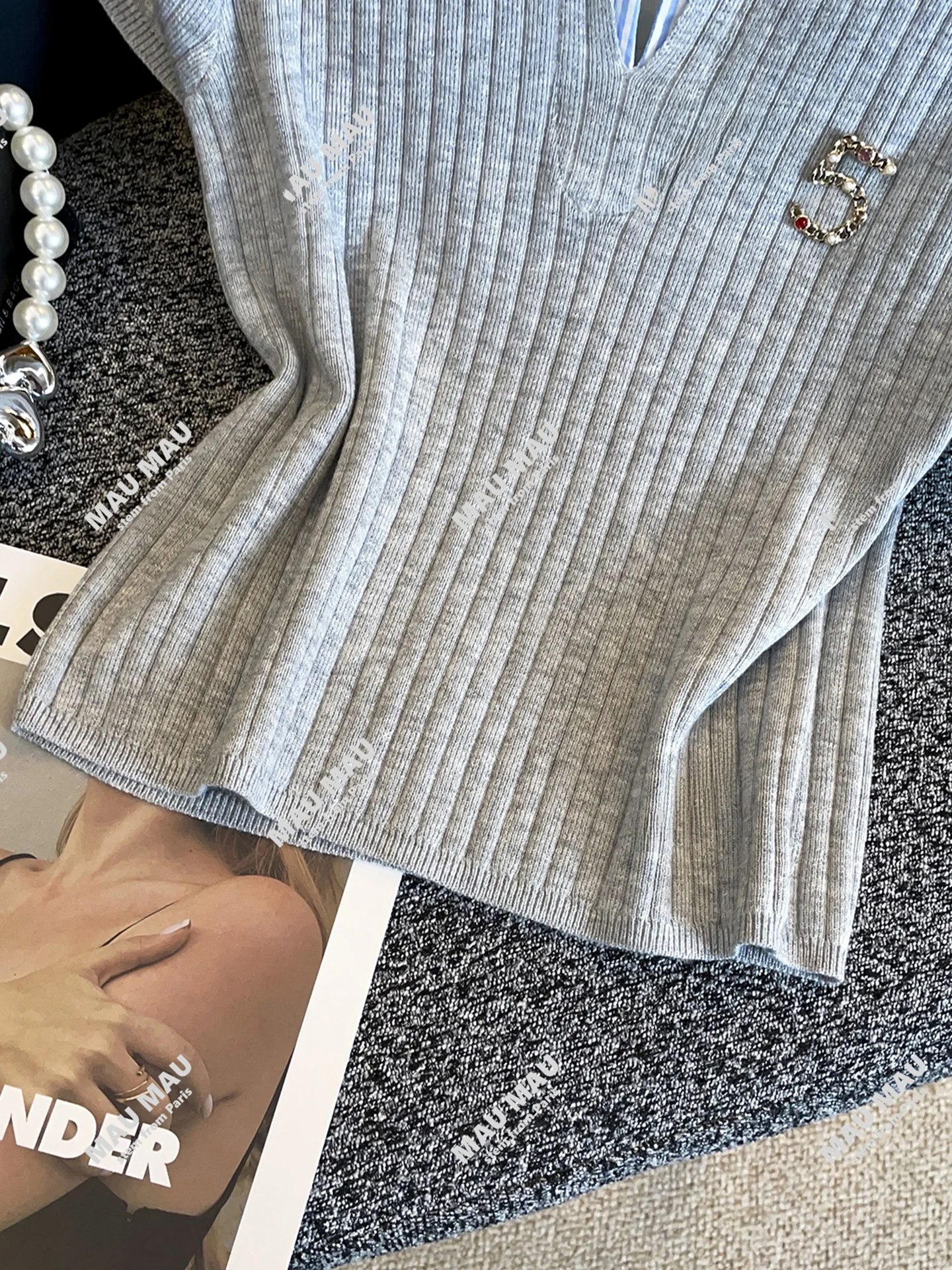 Cseta Informal de Punto a Rayas para Mujer, Estilo de Dos Piezas Falsas, Cómoda, Transpirable, Material Suave, Manga Corta...