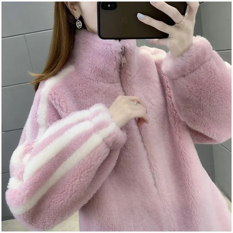 Loose Thin Stand Collar Fashionable All Match Warm Fleece Women's Jacket Upper Body 2024 Korean Style Autumn Winter New Model