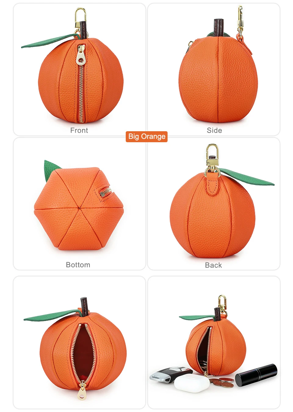 CONTACT'S Genuine Leather Bag Charm, Fruit Series Mini Pouch Keychain, Cute Handbag Pendant for Women, Female Small Item Holder