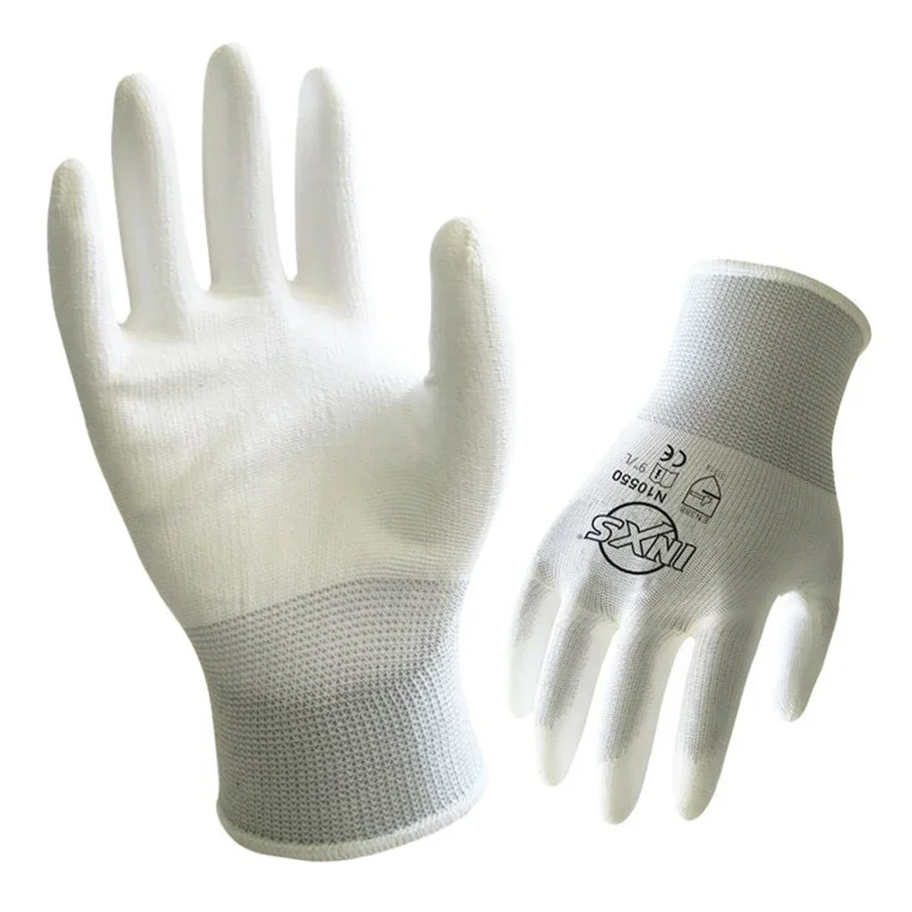 

13-Pin Breathable Safety Gloves White PU Coating Protective Gloves Wear-Resistant Mechanical Maintenance Handling Working Gloves