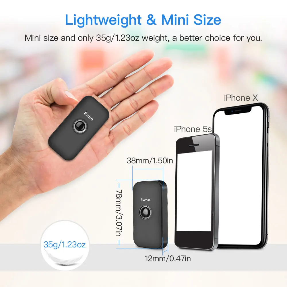 Eyoyo Mini 2D Bluetooth Barcode Scanner QR Image Portable 1D CCD Reader PDF417 Data Matrix Screen Scanning Wired 2.4G Dongle