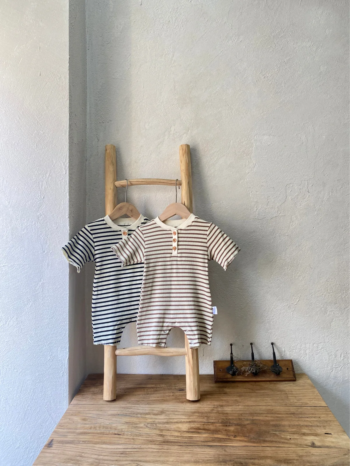 2026 Spring New Baby Long Sleeve Striped Romper + Hat Cotton Infant Boy Girl Waffle Casual Jumpsuit Newborn Clothes 0-24M
