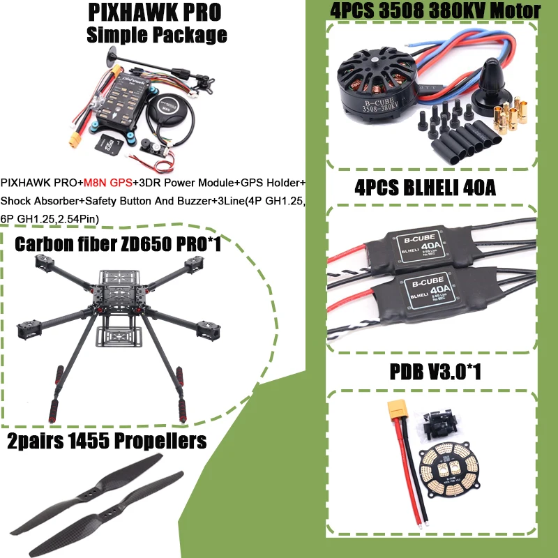 HanNiu ZD650 PRO 650mm Ardupilot Pixhawk Carbon fiber Quadcopter Frame FPV Quad met Carbon Fiber Landing Skid Motor ESC 40A
