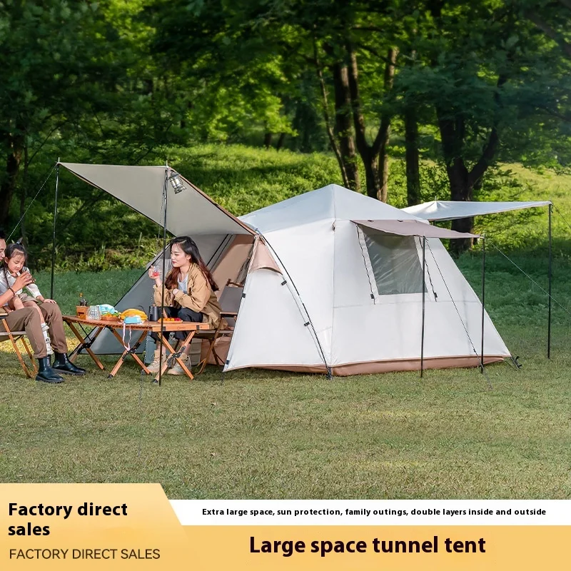 Automatic Family Camping Tent, One Room Two Hall Outdoor Picnic Shelter with Sunshade and Rainproof Function