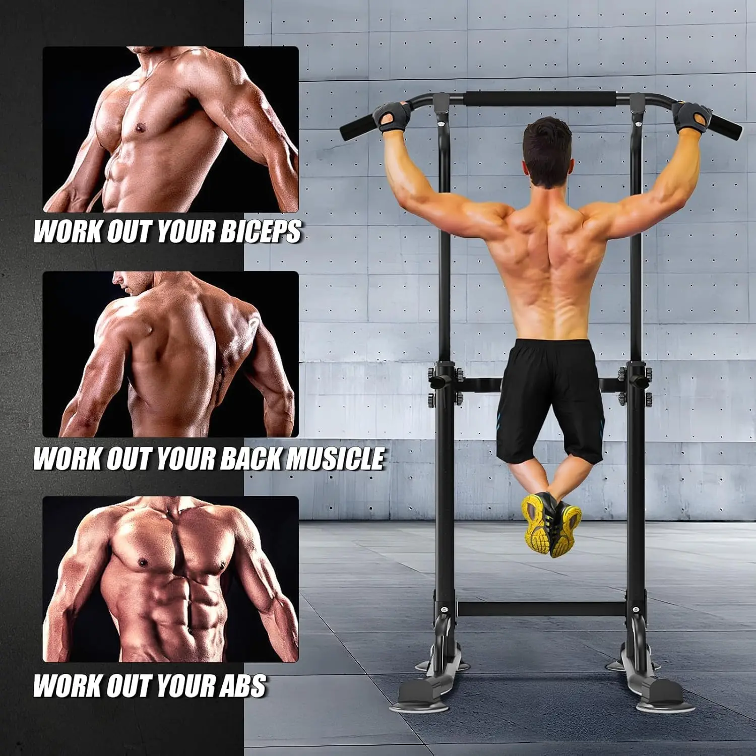 Image of Freistehende Klimmzugstange mit verstellbarer Höhe, Dip-Station, robustem Stahlrahmen, multifunktionales Heim-Fitnessgerät für Klimmzüge, Dips und Oberkörpertraining