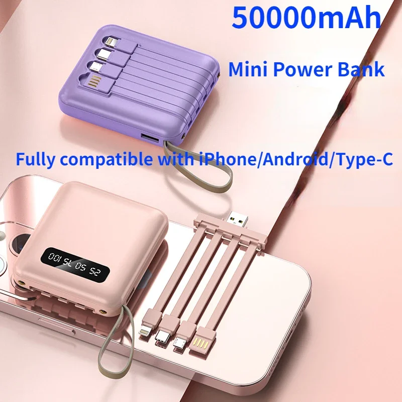 

New Mini Power Bank with Built-in Cable 30000mAh Large Capacity Digital Display Mobile Power Bank for IPhone Xiaomi Samsung