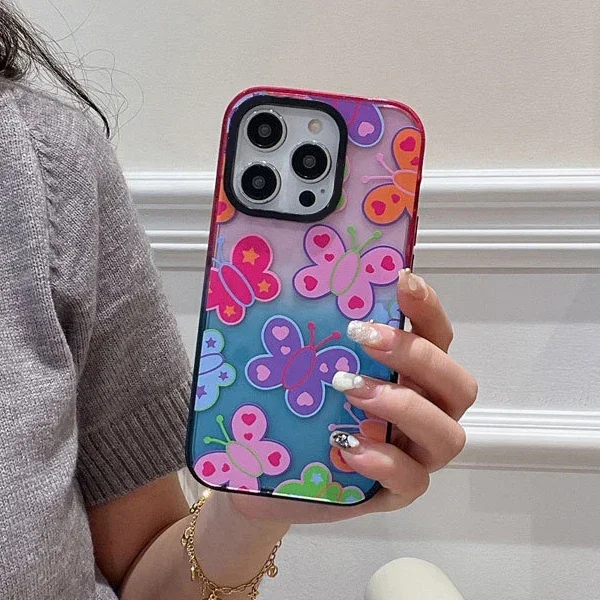 

Colorful Butterfly 2.0 Acrylic Colorful Border Phone Case Cover for iPhone 11 12 13 14 15 Pro Max Case