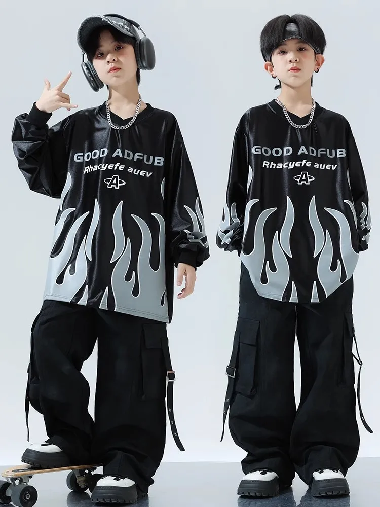 

Kids Hip Hop Clothes Sets Letter Print Long Sleeve + Loose Pants Boys Street Dance Costume Girls Jazz Performance Suit