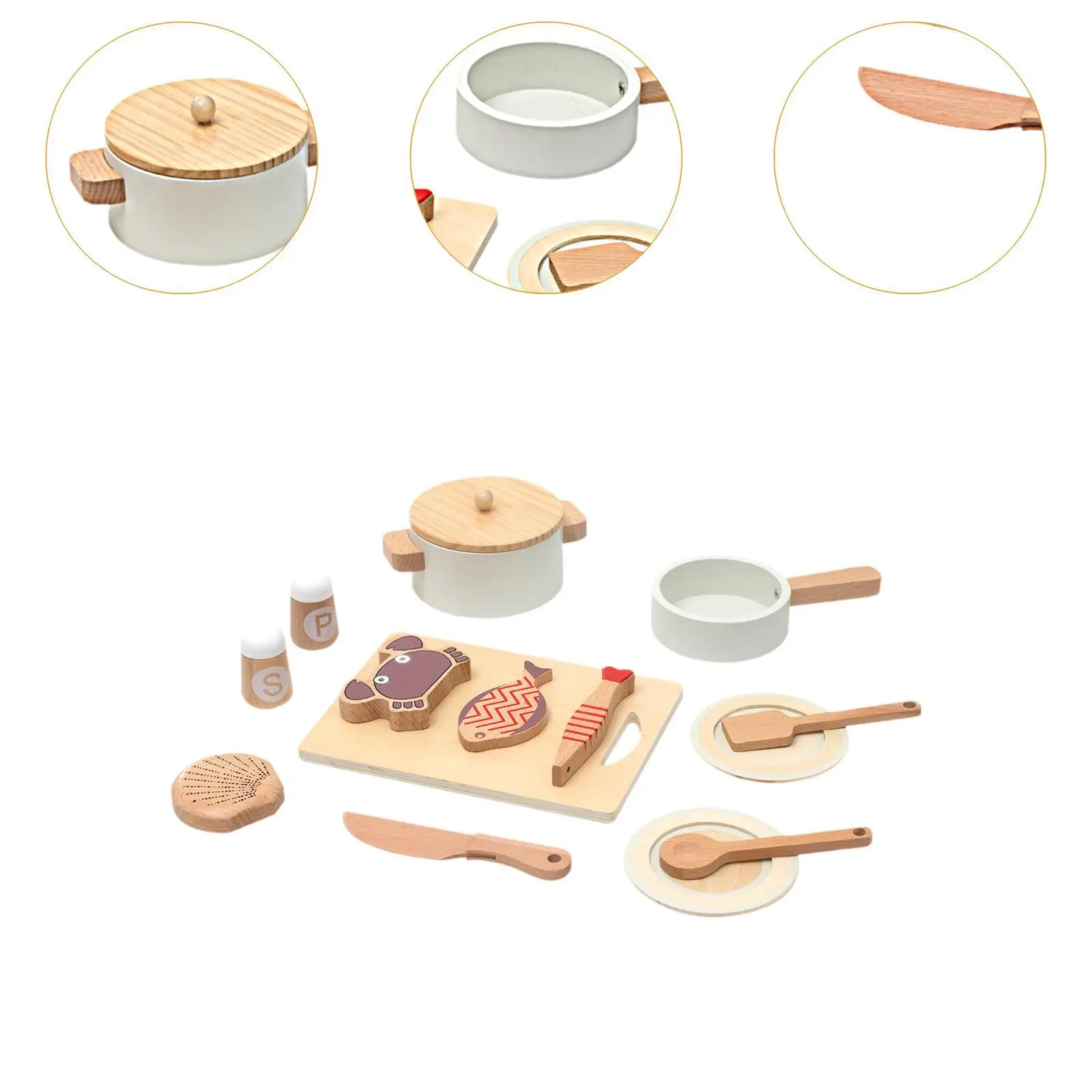 Simulated Wooden Cooking Toy Seafood Cookware Funny Lightweight Pretend Play