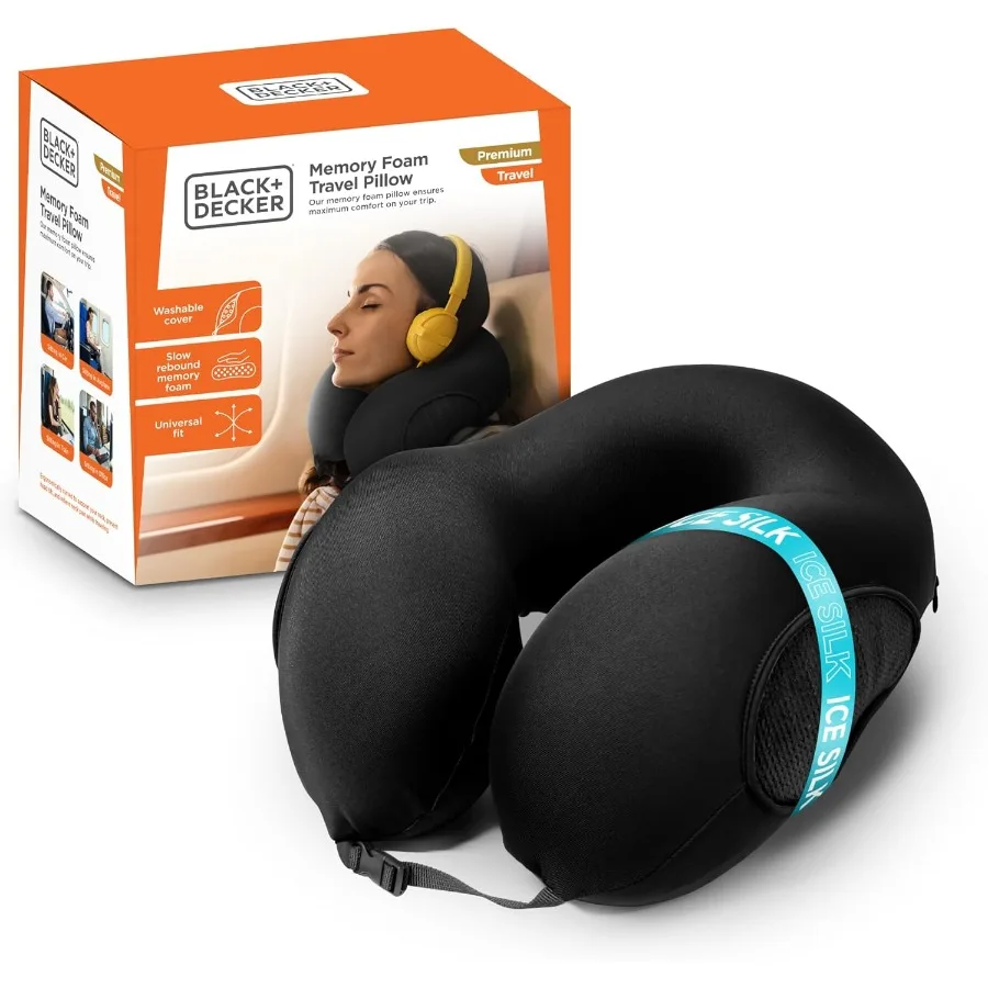

Memory Foam Travel Neck Pillow for Plane Car Train with Ice Silk Cooling Fabric Ergonomic Design for Superior Neck Support Remo