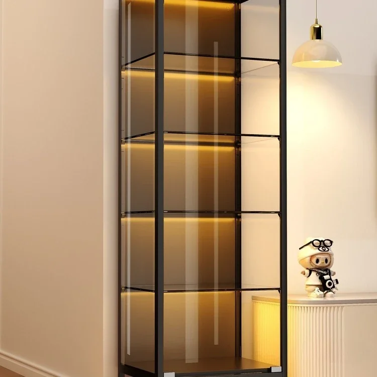 Figure display cabinet with lamp lock Glass Dust-proof storage shelf Suitable for Lego toy model Wine